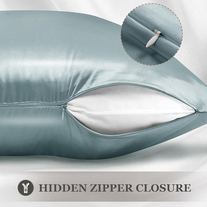 Adubor 100% Silk Pillowcase - Mulberry Silk Pillow Cases, 23 Momme 6A Grade Fibers, Silk Pillow Case for Hair and Skin Health, with Hidden Zipper (King 20''×36'', Lake Blue, 1PC)