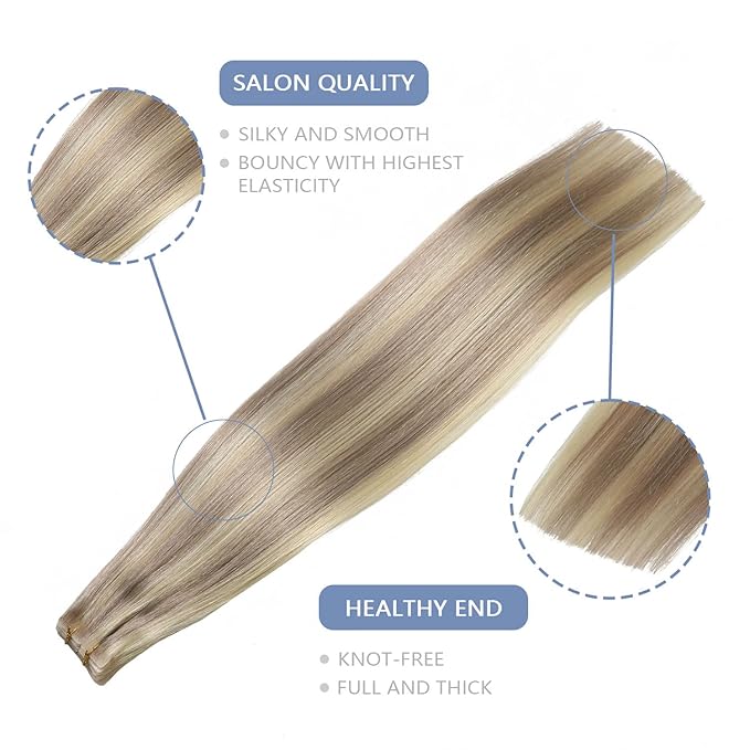 COOKAYU Invisible Tape in Hair, Ash Blonde and Platinum Blonde Seamless Injected Tape in Human Hair Extensions 20pcs/pack 16Inch 35g Invisi Edge Extensions