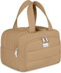 TOPDesign Travel Toiletry Bag for Women, Puffer Large Toiletry Bag, Lightweight Cosmetic Makeup Organizer with Handle for Traveling, Accessories, Essentials, Toiletries (Khaki)