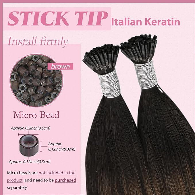 YoungSee I Tip Hair Extensions Human Hair Brown Itip Hair Extensions Balayage Dark Brown with Medium Brown I tip Hair Extension 16 Inch Ombre Cold Fusion Hair Extension Invisible for Daily 50g 80s