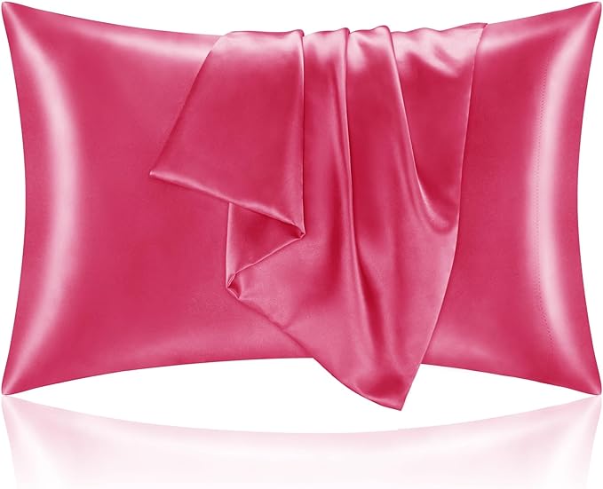 BEDELITE Satin Pillowcase with Zipper, Hot Pink King Size Pillow Cases Set of 2, Super Soft and Cooling Similar to Silk Pillow Cases, Gift for Women Men(20x36 Inches)