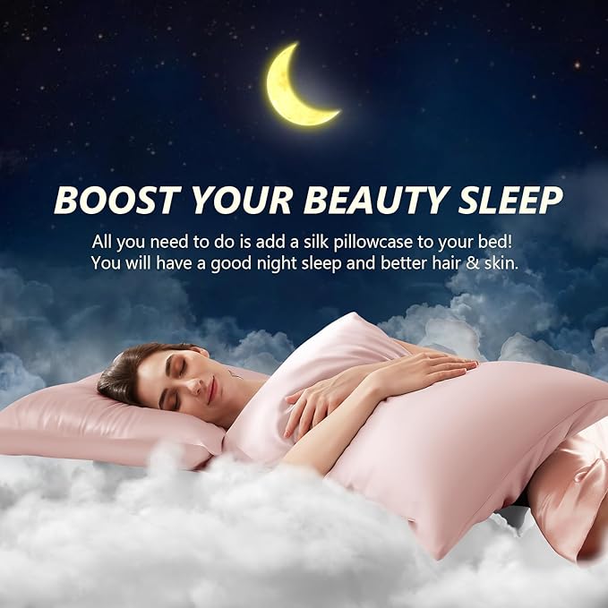 Silk Pillow Cases Standard Size 100% Mulberry Silk Pillowcase for Hair & Skin 22 Momme Both Sided Grade 6A Silk Cooling Soft Breathable 20 x 26 Inches with Hidden Zipper 1PC, Pink