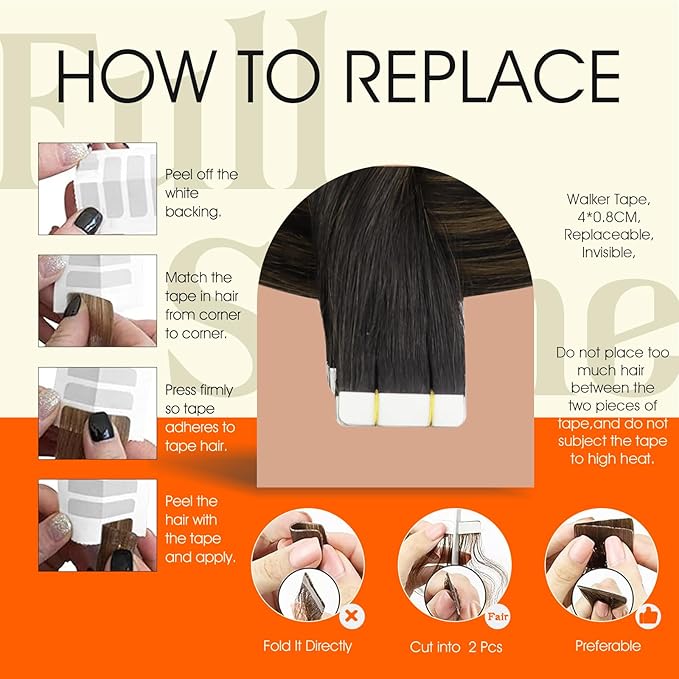 Full Shine Ombre Tape in Extensions Human Hair Color Balayage 1B/6/1B Hair Extensions Tape ins Invisible Tape ins Human Hair Extensions 16 Inch Seamless Straight Extension 50Gram 20Pcs for Party