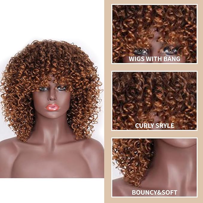 Afro Wig 15 Inch Black Women Afro Wigs African Curly Wigs Elastic Fluffy Wigs Synthetic Hair Suitable for Cosplay Daily and Party