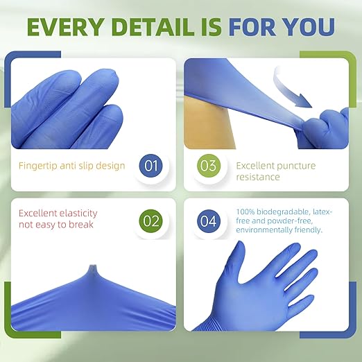 Jointown Biodegradable Nitrile Exam Gloves, Disposable Medical Surgical Gloves, Violet Blue Nitrile Glove, Latex Free, Food Safe, 1000 Count, Medium