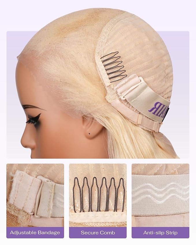 613 13x6 Lace Front Wig Human Hair 180 Density Body Wave Blonde Wig Human Hair 613 HD Lace Frontal Wigs 100% Real Human Hair No Synthetic Blend No Tangle No Shedding Triple Lifespan 3X 24 Inch
