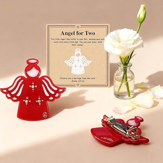 Mom To Be Gift "Guardian Angel" Premium Acetate French Hair Barrette Clip, Christian Pregnancy Gifts for Expecting Mom, Unique Wishing Well Cheer Mom Gift, First Time Moms Gifts With Gift Box