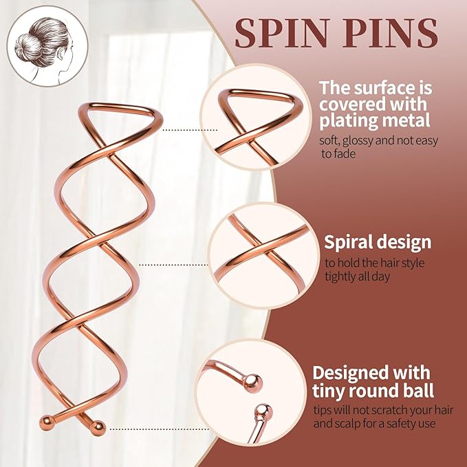 20PCS Spiral Hair Pins, Spin Pins Spiral Bobby Pins for Girls, Women and Kids, Non-Scratch Round Clip & Bun Twist, Stylish Bun Bobby Pins, Premium Spin Pins for Hair, Gold