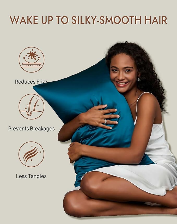 SilkSilky 100% Mulberry Silk Pillowcase - Pure 22 Momme High-Grade 6A Fibers for Hair & Skin, Envelope Closure, Natural, Organic, Breathable & Cooling Pillow Case (King, Teal)
