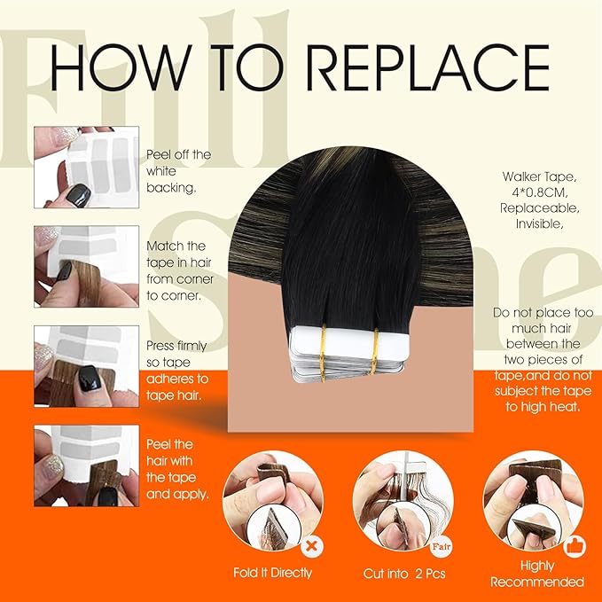 Full Shine Balayage Tape in Hair Extensions Human Hair Color 1B Off Black Fading to 27 Honey Blonde And 1B Black Tape ins Human Hair Extensions 12Inch Invisible Seamless Extension 30G 20Pcs for Women