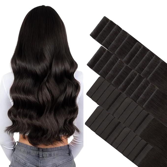 GOO GOO Invisi Edge Tape in Hair Extensions Human Hair, 2 Dark Brown 20pcs injected with 20pcs classical tape ins, 12inch 80g, Virgin Remy Hair, Natural Look