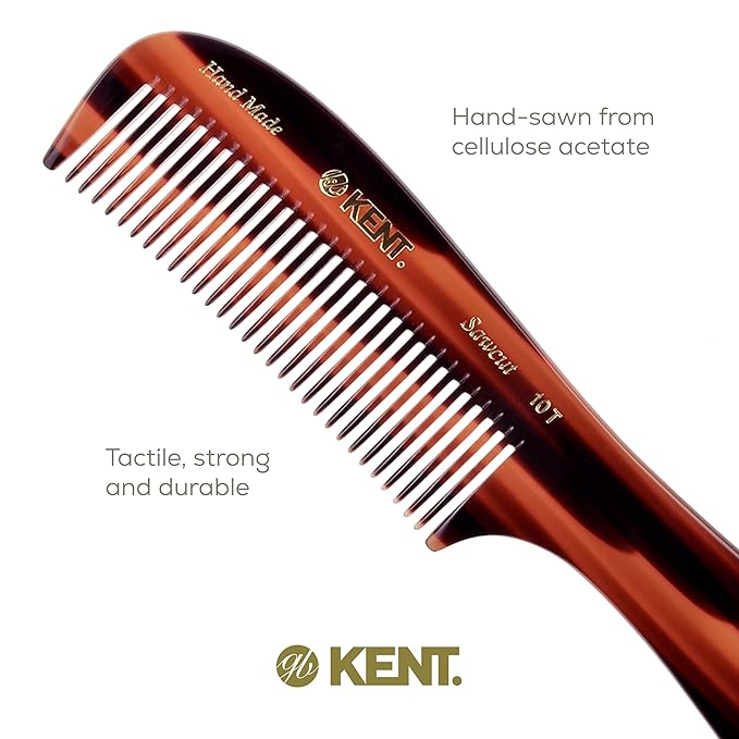 Kent 10T Tortoise Large Detangler Comb, Handmade Wide Tooth Comb for Curly Thick Hair, Detangling Combs For Wet and Dry Hair, Saw-Cut and Hand Polished Made in England