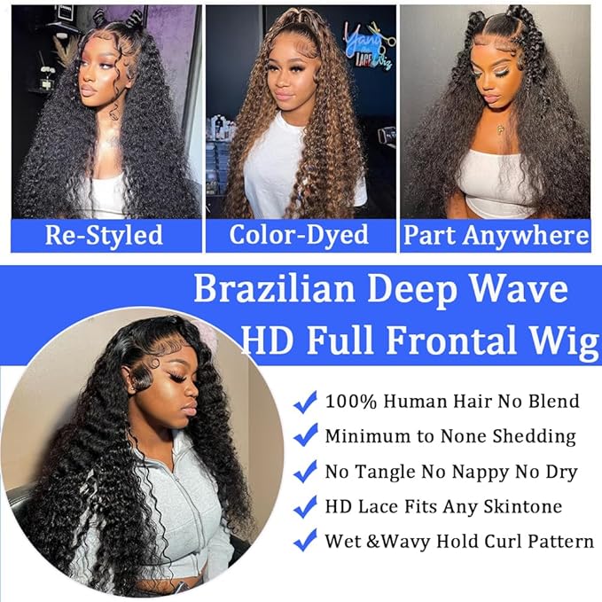 32 Inch 13x6 Lace Front Wigs Human Hair Pre Plucked Deep Curly HD Lace Front Wigs Human Hair 200 Density Deep Curly Glueless Wigs Human Hair With Baby Hair For Black Women