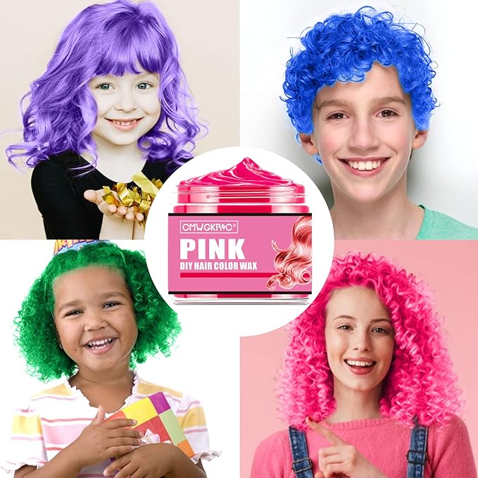 4 Colors Temporary Hair Color,Stocking Stuffers for Kids,Christmas Gifts for Teens Boys Girls,Gifts for Kids,Purple Green Blue Pink Hair Dye Color Wax,Temporary Hair Dye for Party,Halloween,Cosplay