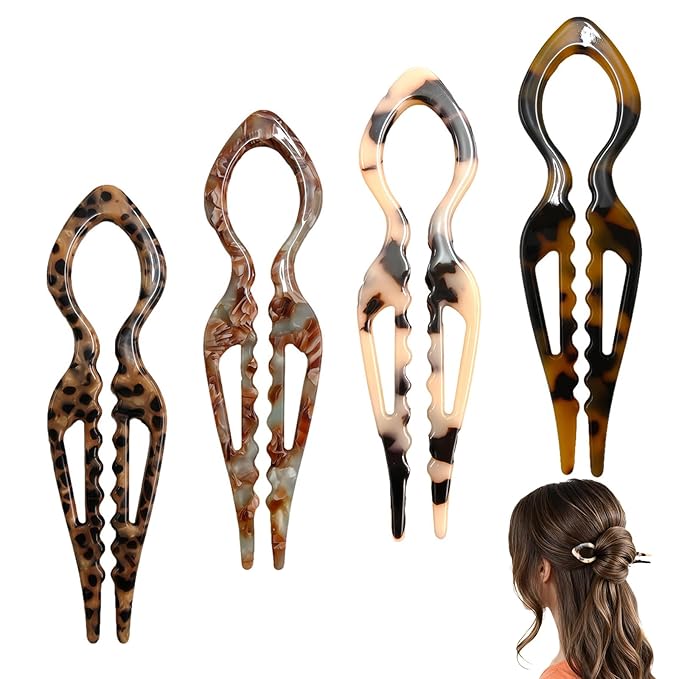 4PCS Prestige French Hair Pins for Women - Acetate Hair Clips for Thick, Thin, Fine Hair - Decorative Bun Styling Barrettes in Black & Blonde(A)