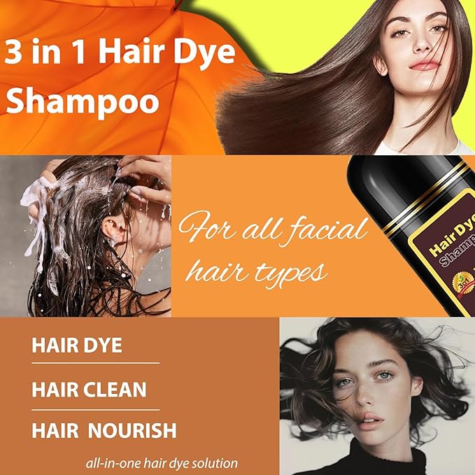 Hair Dye Shampoo Blonde Brown, 3 in 1 Long-Lasting Hair Color Shampoo with Herbal Ingredients, Instant Natural Color, Easy Application at home for Women Men 16.9 Fl Oz