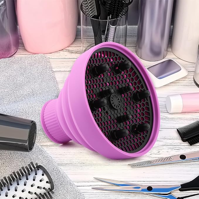 Universal Foldable Hair Dryer Diffuser, Travel Hair Dryer Diffuser Attachment with Comb, Portable Hairs Diffusers Blow Dryers Attachment for Natural Thick Hairs(Color:Purple)
