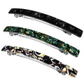 Long French Barrettes for Women Thin Thick Hair - Large 4 Inch Hair Clips Ponytail Clamp - Stylish Hair Accessories - 3Pcs (Black, Brown, Green)
