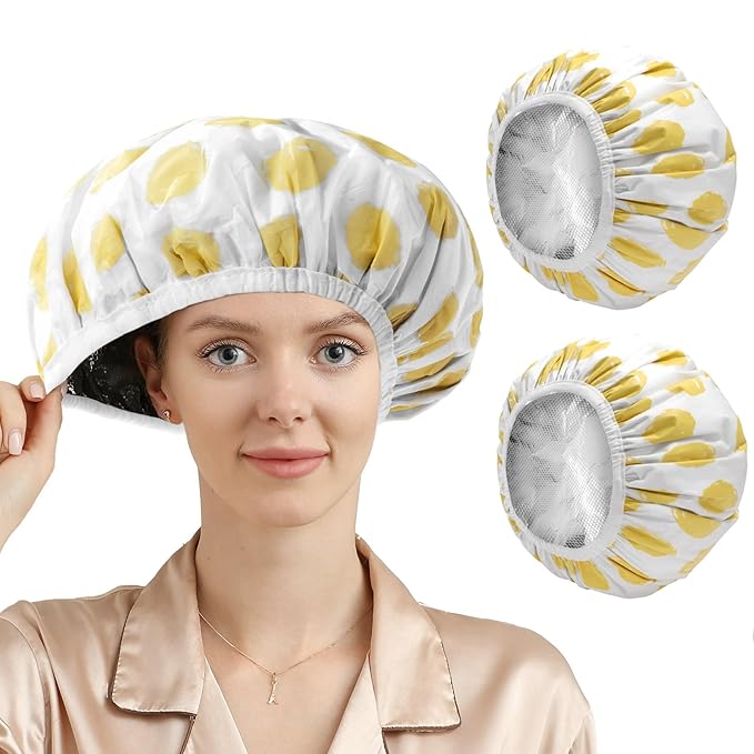 YIZIJIZI 2 Pieces Heat Cap for Deep Conditioning, Conditioning Cap Made of Aluminum Foil for Home and Salon Use, Hair Dyeing（Yellow, small）