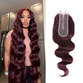 2x6 HD Lace Closure Human Hair Body Wave 99J Burgundy Dark Red Wine Color Transparent Lace Closure 2x6 Long Deep Middle Part 100% Raw Virgin Human Hair 16 Inch 150% Density