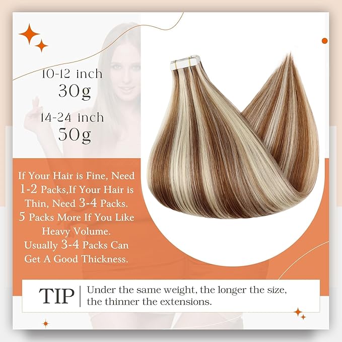 Full Shine Highlight Blonde Tape in Human Hair Extensions 330P800 Tape Hair Extensions Real Human Hair 14Inch Glue in Extensions Human Hair Seamless Tapes Extensions Double Sided Tapes 50Gram 20Pcs