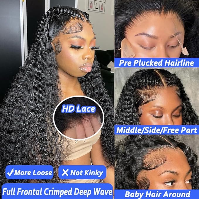 36 Inch Deep Wave Lace Front Wigs Human Hair HD Frontal Deep Wave Wig Human Hair Lace Front Wigs Human Hair Wigs For Women Wet And Wavy Glueless Wigs Human Hair Deep Curly Wig 200 Density