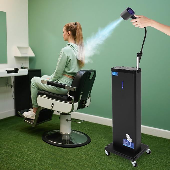 Nano Mist Hair Steamer with Negative Ion & Blue Light, 1300W Professional Standing Hair Steamer Machine for Deep Conditioning, 9 Steam Levels & 800ml Tank, Rolling Hair Care Steamer for Salon & Home