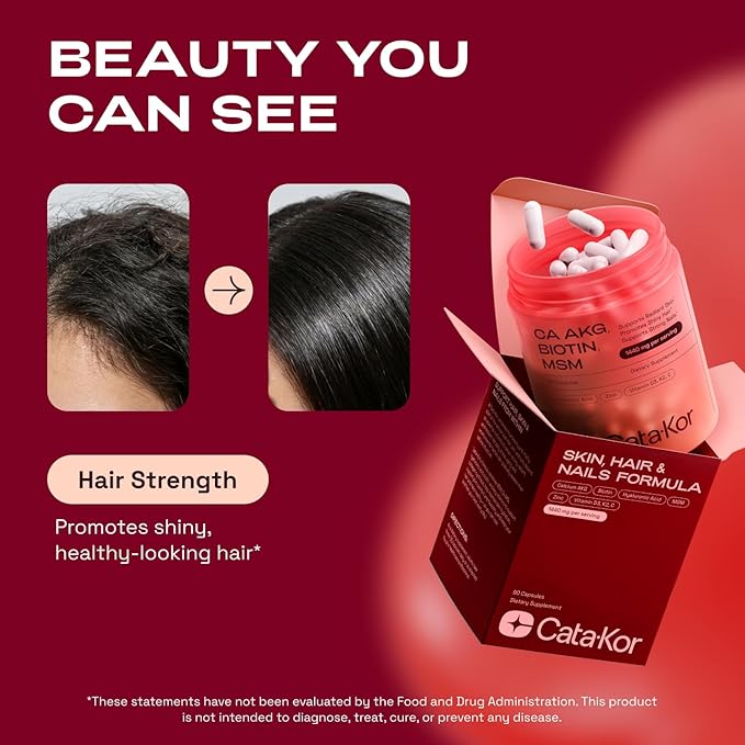 Hair Skin and Nails Supplement with Ca AKG | MSM | Hyaluronic Acid | Biotin | Vitamin C & Vitamin D3 K2 – Supports Radiant Skin, Promotes Shiny Hair & Strong Nails – 180 Capsules (2 Pack)