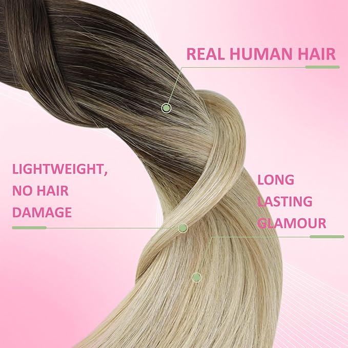 YoungSee Human Hair Tape in Extensions Ombre Real Hair Extensions Tape ins for Women Balayage Dark Brown to Blonde Tapes Hair Extension Real Human Hair Silky Straight 18In 20pcs 50g