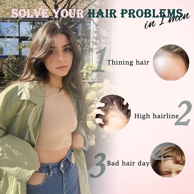 Benehair Clip on Bangs Human Hair, Front Hair Extensions for Women Hair Pieces with Temples for Daily Wear (Light Brown)