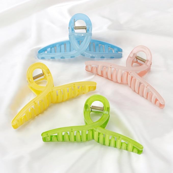 Big Hair Claw Clips Large Butterfly Hair Clips for Women 5.1" Large Transparent Clip Larger Size Hair Clip for Girls Clear Candy Hair Clip Hair Accessories for Long Thin Thick Hair 4 Pcs