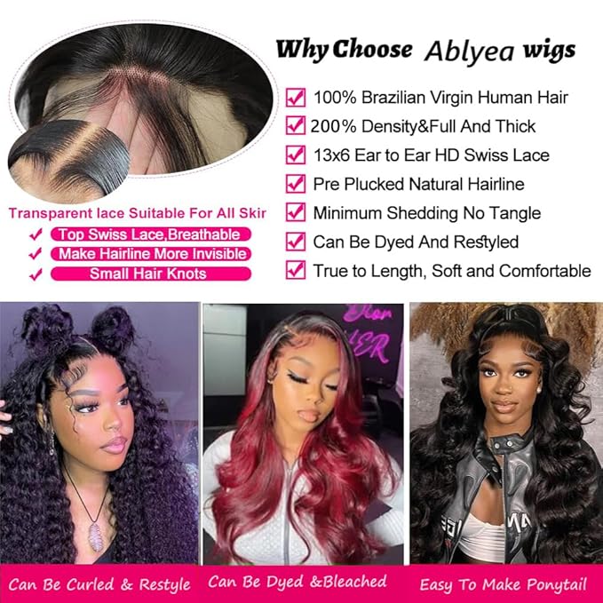 13x6 Body Wave Lace Front Wigs Human Hair Pre Plucked 200 Density HD Transparent Lace Frontal Wigs Human Hair for Women 9A Glueless Wigs Human Hair with Baby Hair 20Inch