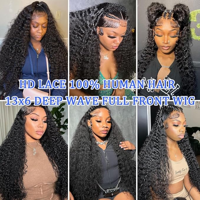 Deep Wave Lace Front Wigs Human Hair 13x6 HD Lace Front Wigs Pre Plucked Wet And Wave Wigs For Women 200% Density Deep Curly Human Hair Wigs With Baby Hair 22 Inch Deep Wave Wig