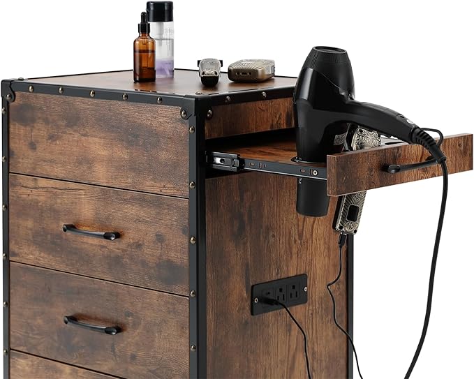 Artist hand Salon Trolley Cart with Wheels Barber Station with Drawers,Power Outlets,Hair Dryer Holders, Hair Stylist Equipment Storage Cabinet for Barbershop Spa Studio