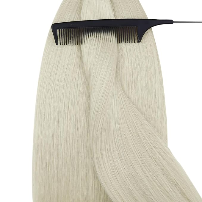 YoungSee 22inch Nano Beads Hair Extensions Platinum Blonde Nano Hair Extensions Human Hair White Blonde Long Nano-Link Hair Extension 50s 50g Nanoring Hair Extension for Wedding Instant Length