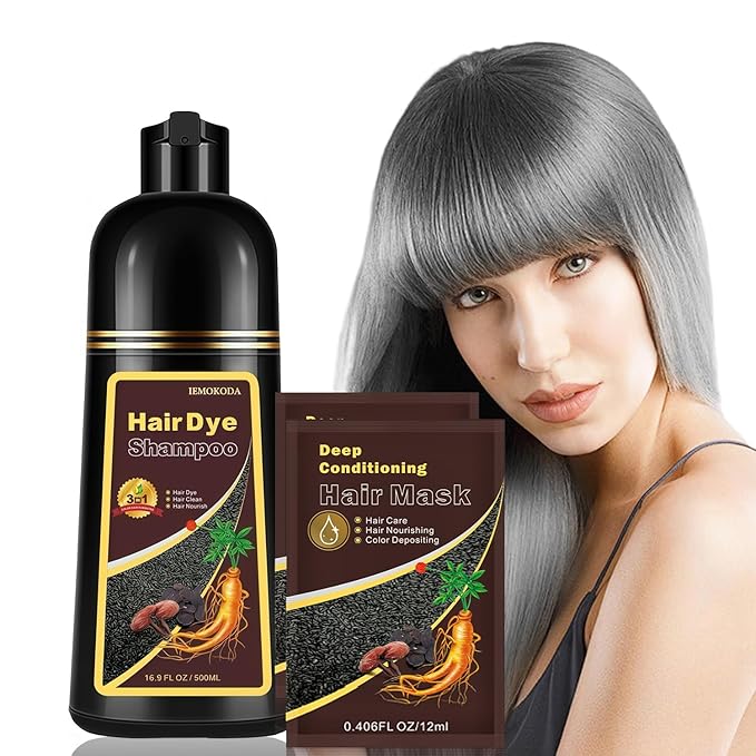 Fvquhvo Silver Gray Hair Dye Shampoo, Hair Color Shampoo for Women Men, Long Lasting Silver Grey Hair Dye, Champu Para Canas, Colors in Minutes, Easy to Use, 16.90 Fl Oz