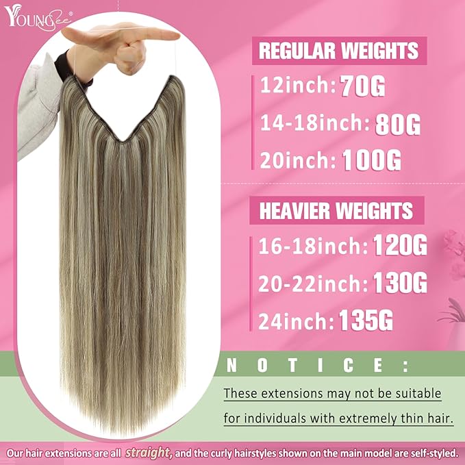 YoungSee 120G Wire Hair Extensions Highlights Invisible Wire Human Hair Extensions Highlight Light Brown With Blonde Fish Line Hair Extension Human Hair 18Inch