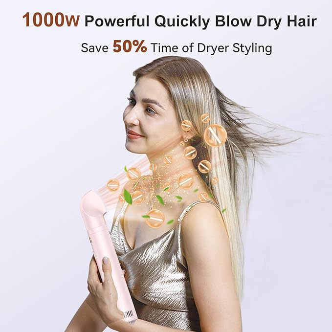 Hair Dryer Brush, 4 in 1 Rotating Round Hot Air Spin Brush Set Negative Ionic Professional Blow Dryer with Detachable Brush(2" & 1.5"), 3 Heats and 2 Speeds Rotating Blow Dryer Brush