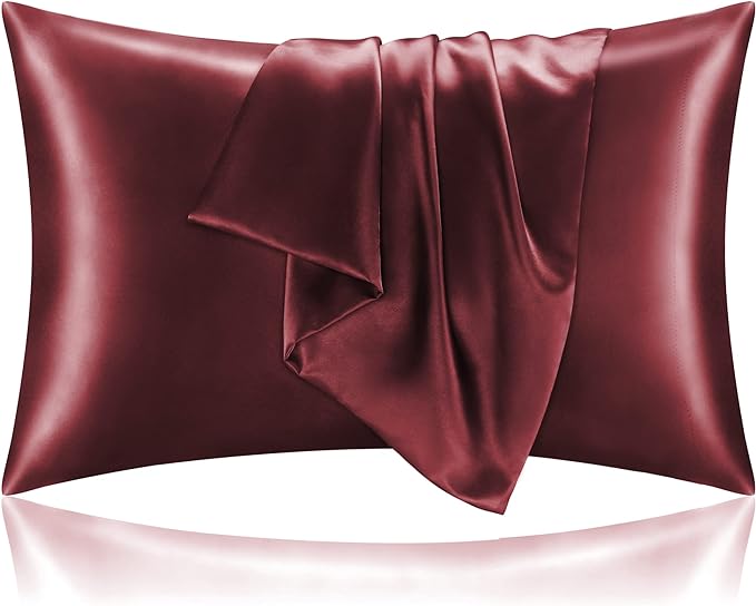 BEDELITE Satin Pillowcase for Hair and Skin, Super Soft and Cooling Similar to Silk Pillow Cases 2 Pack with Envelope Closure, Gift for Women Men(20"x26" Standard Size, Burgundy)