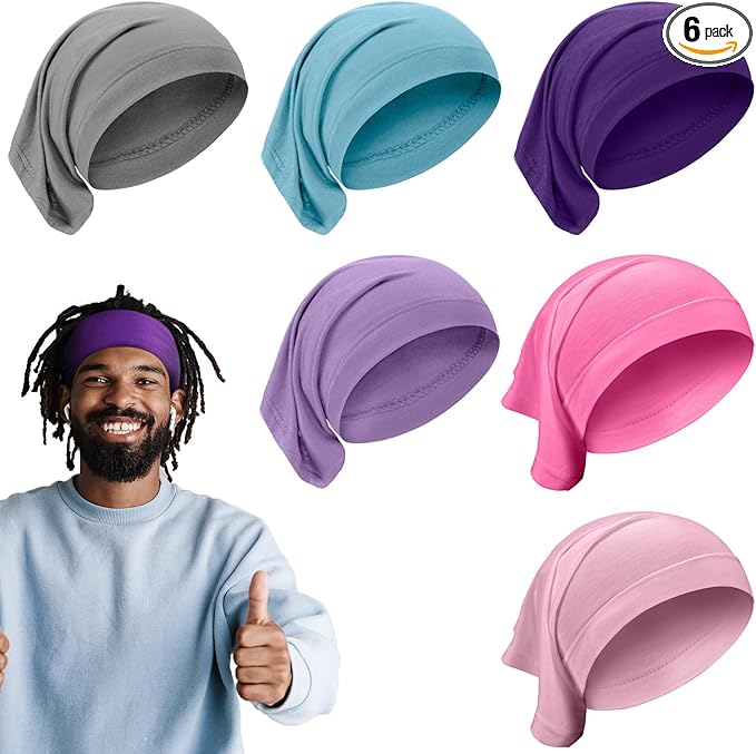 SATINIOR 6 Pcs Spandex Dreadlock Cap Dreadlock Tube Bands Unisex Men Women Elastic Hair Dreads Head Wraps Headbands for Dreads Accessories, 6 Colors(Plain Color)