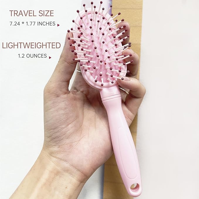 Mini Hair Brush for Little Girls, Small Hair Detangling Paddle for Pain-free Brushing, Little Cute Detangler for Kids on All Hair Types, Pink, 1 Pack