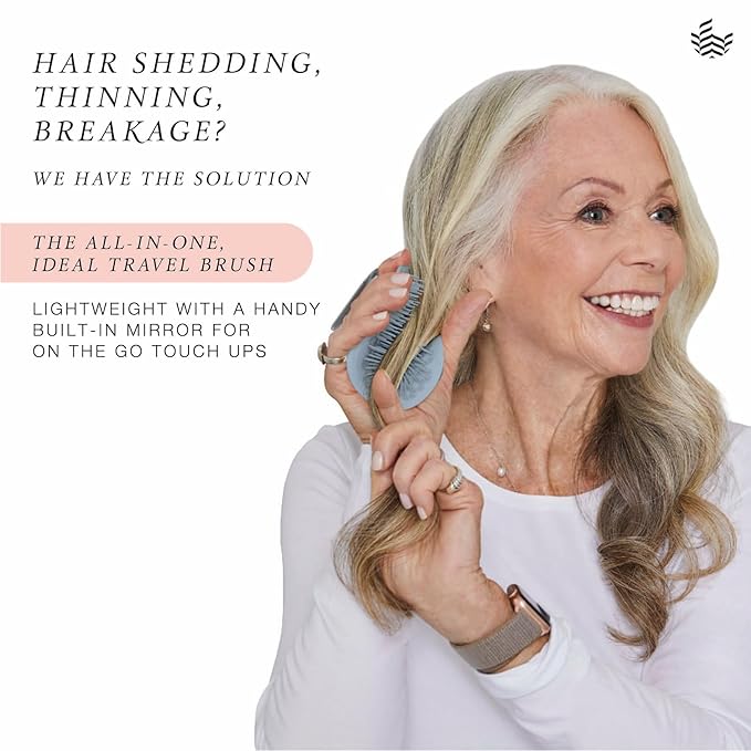 Manta Mirror Anti-Breakage Hairbrush – Travel Brush for Women, Gentle Wet & Dry Detangling Brush with Scalp Massager, Blue