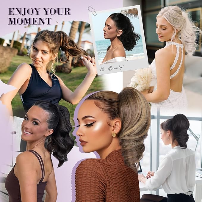 Clip on Ponytails for Women - 12 Inch Curly Ponytail Extension, Wavy Pony Tails Hair Extensions, Synthetic Hair Extensions Ponytail, Clip in Ponytail (Color: Beige)