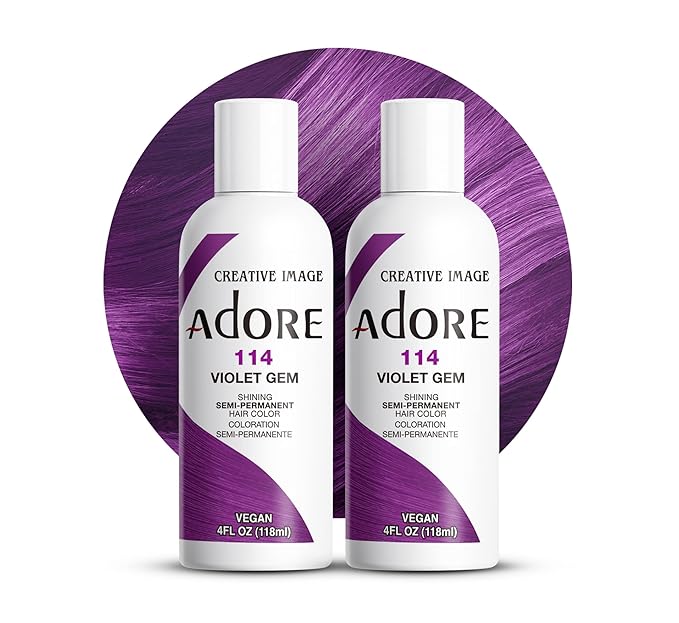 Adore Semi Permanent Hair Color (114 Violet Gem) | Vegan & Cruelty-Free Purple Hair Dye | No Ammonia, No Peroxide, No Alcohol | 4 Fl Oz Each (Pack of 2)