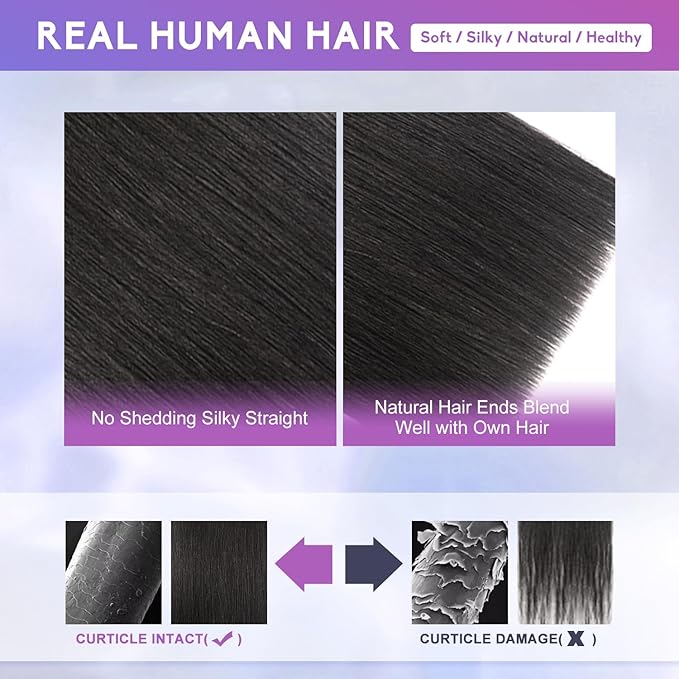 Clip in Hair Extensions Real Human Hair, 26Inch 130g, 1B Natural Black, Invisible Seamless Straight Remy Human Hair Extensions Cip ins for Women 8pcs Per Set with Double Weft