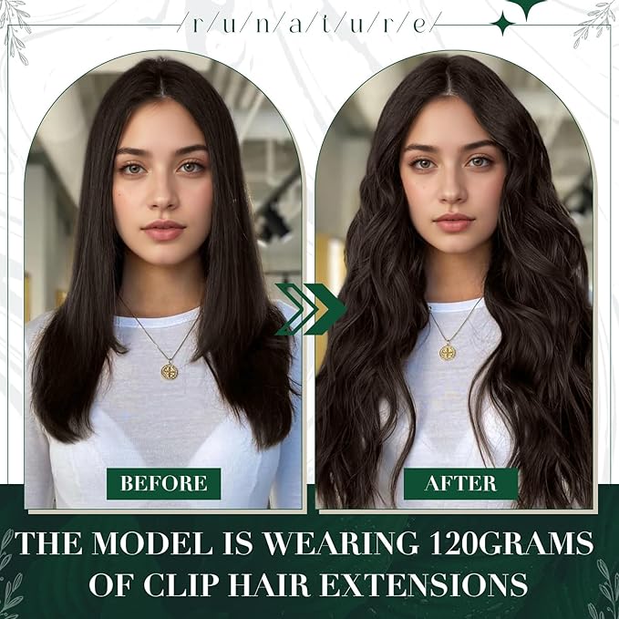 RUNATURE Brown Clip in Hair Extensions, Real Human Hair Clip in Extensions, Short Hair Extensions Clip Ins 10 Inch, Double Weft Remy Natural Hair, Tangle Free, 50g 3pcs #2 Dark Brown
