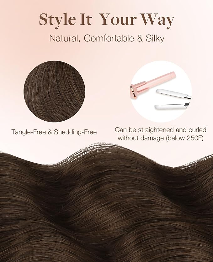 GOO GOO Invisi edge Tape in Hair Extensions Human Hair, 4A Chocolate Brown10pcs injected with 10pcs classical tape ins, 16inch 50g, Virgin Human Hair Tape ins