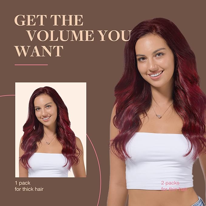 GOO GOO Clip in Hair Extensions Real Human Hair, Remy Human Hair Extensions Clip ins for Women, Natural Human Hair, 16inch 120g 7Pcs, 530 Burgundy