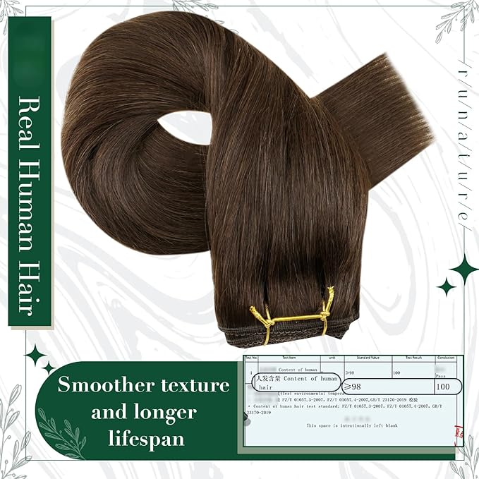 RUNATURE Clip in Hair Extensions Real Human Hair, Brown Hair Extensions Clip Ins Straight, Remy Human Hair Clip in Extensions, Natural Looking For Daily Wearing, 14 Inch 50g 3pcs #4 Medium Brown