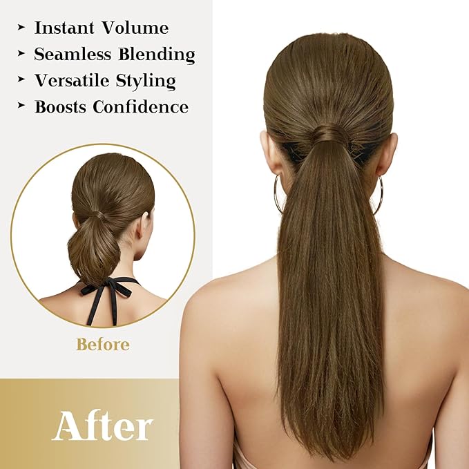 Ve Sunny Hair Extensions Ponytail Real Human Hair Wrap Around Clip in Ponytail Hair Extensions Straight Extensions Human Hair for Women Light Ash Brown 20inch 80G